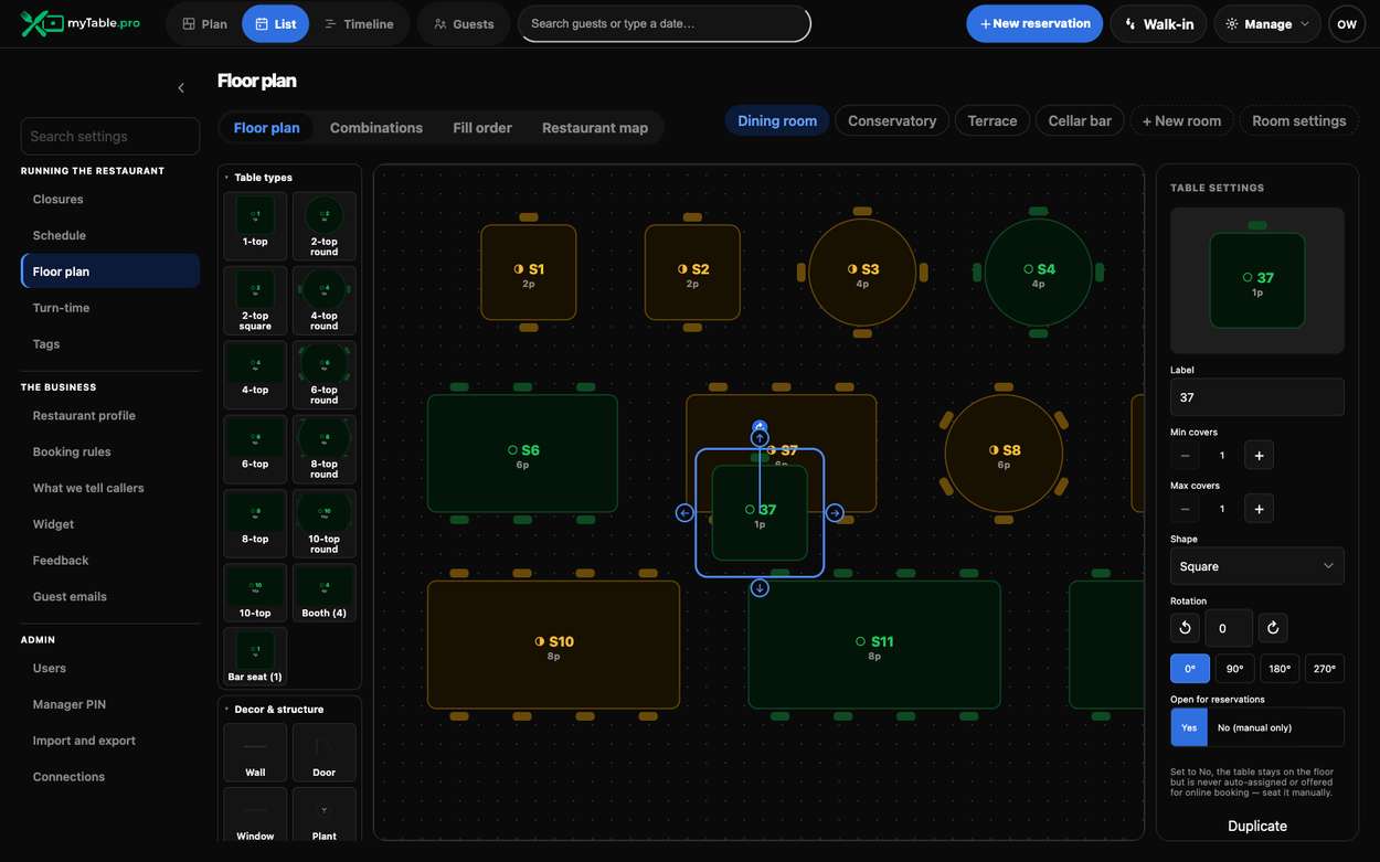 The floor plan editor, dark